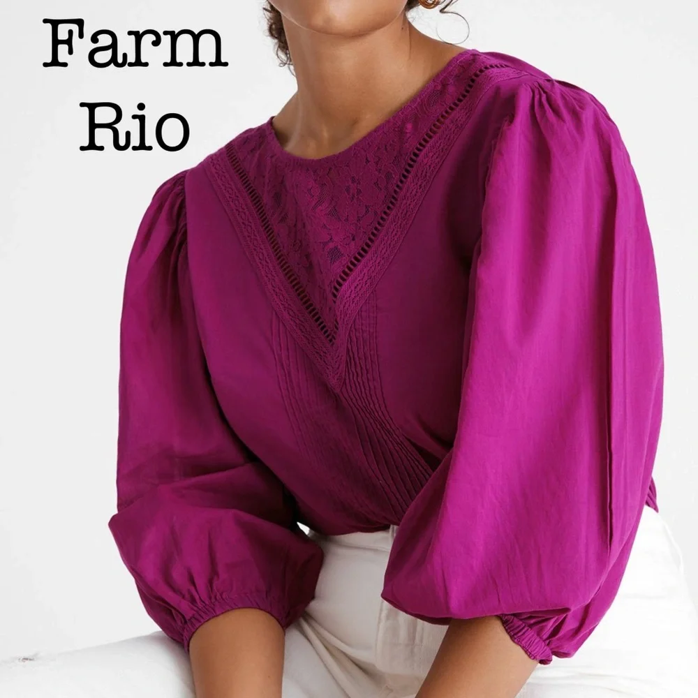 New Farm Rio Kelsie Purple Blouse Size Medium - Picture 1 of 16